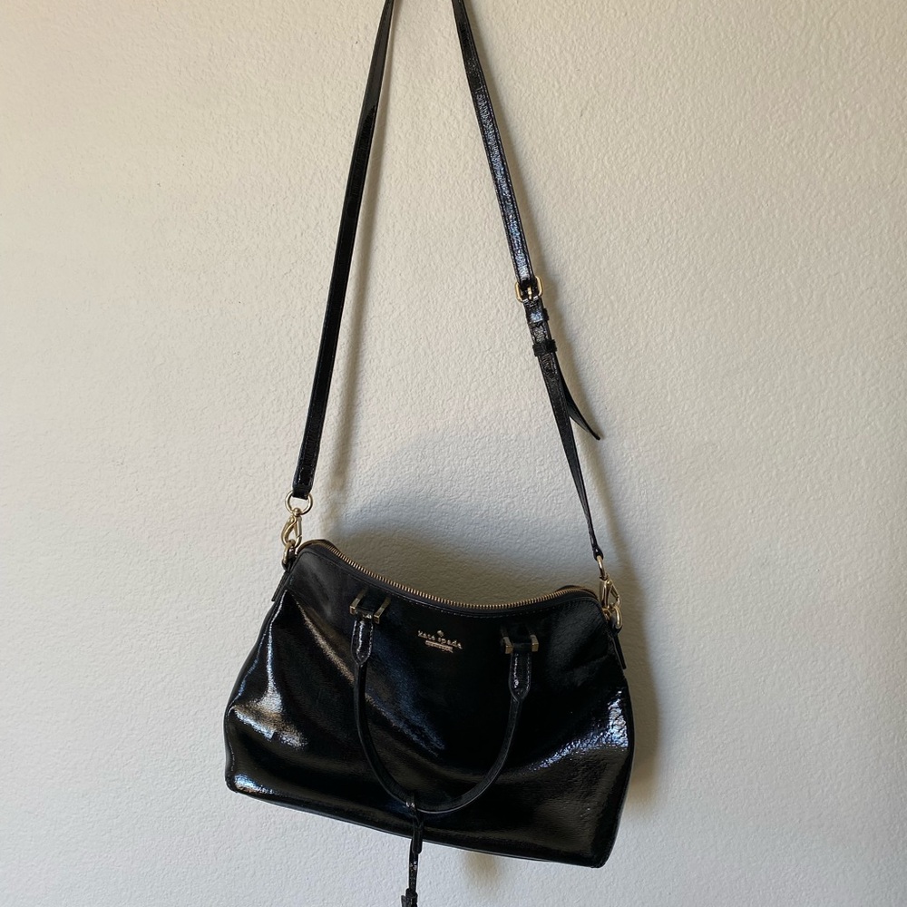 kate spade Black Patent Leather Shoulder Satchel with Gold Hardware
